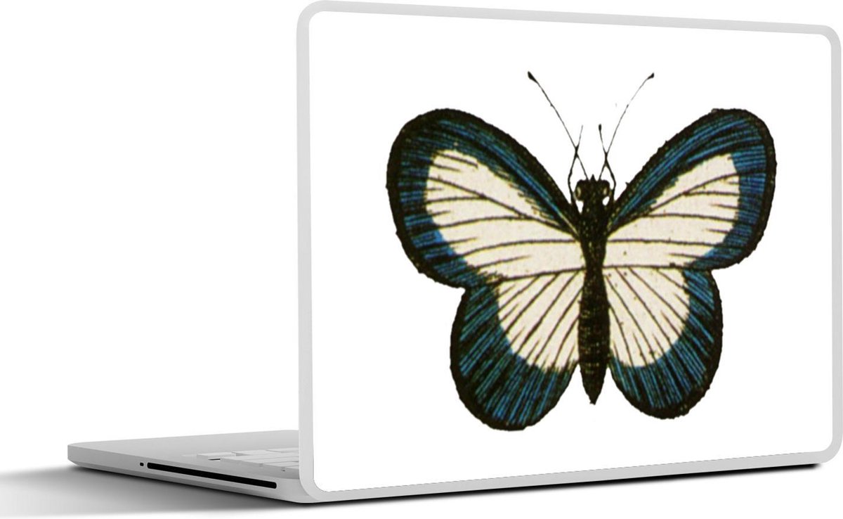 Laptop sticker - 10.1 inch - Illustratie van een witte vlinder met een blauwe rand