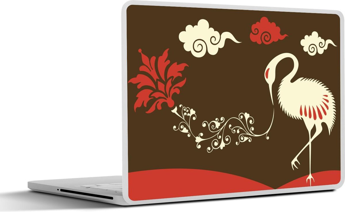 Laptop sticker - 10.1 inch - Illustratie van een Chinese kraanvogel bruine achtergrond