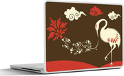 Laptop sticker - 10.1 inch - Illustratie van een Chinese kraanvogel bruine achtergrond