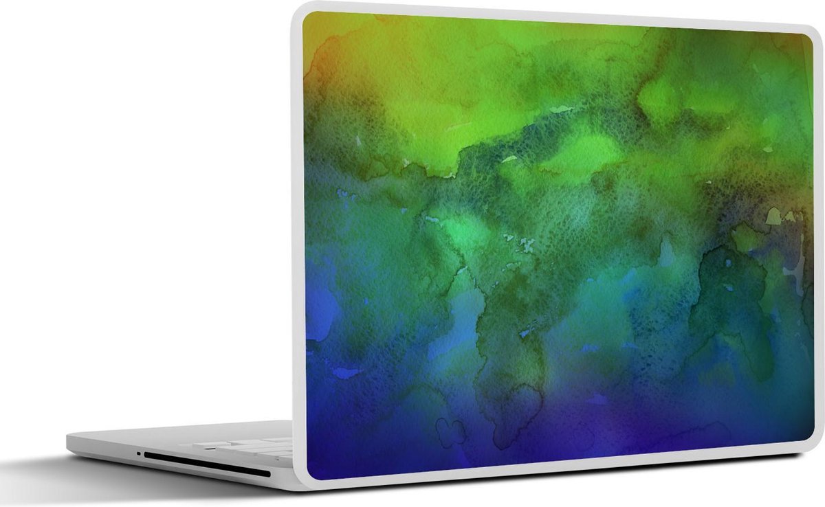 Laptop sticker - 10.1 inch - Abstract werk gemaakt van waterverf en groene en donkerblauwe kleuren