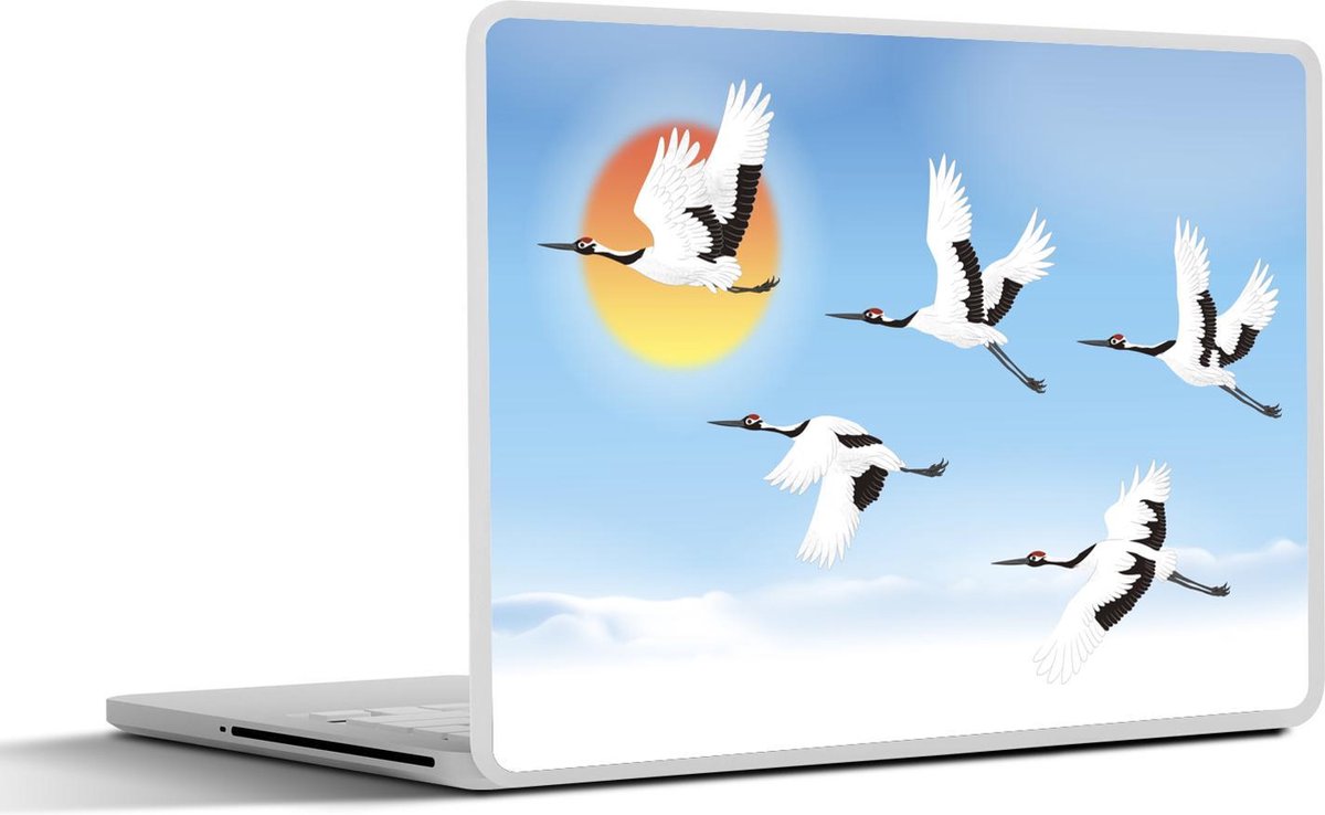 Laptop sticker - 10.1 inch - Illustratie van een groep vliegende Chinese kraanvogels