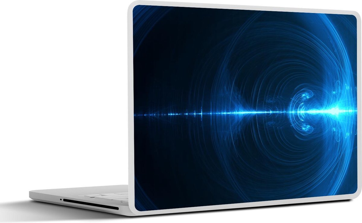 Laptop sticker - 10.1 inch - Abstract lichteffect van blauwe stralen op een donkere achtergrond