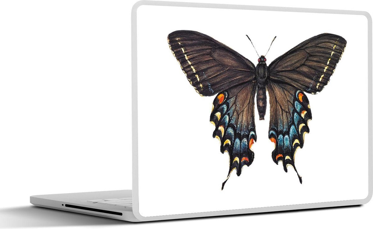 Laptop sticker - 10.1 inch - Illustratie van een blauw met bruine vlinder