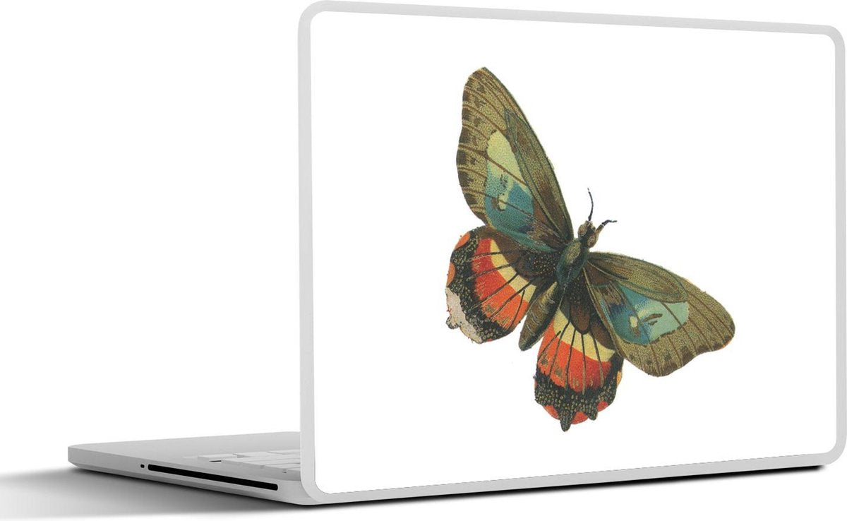 Laptop sticker - 10.1 inch - Illustratie van een blauw met wit en rode vlinder