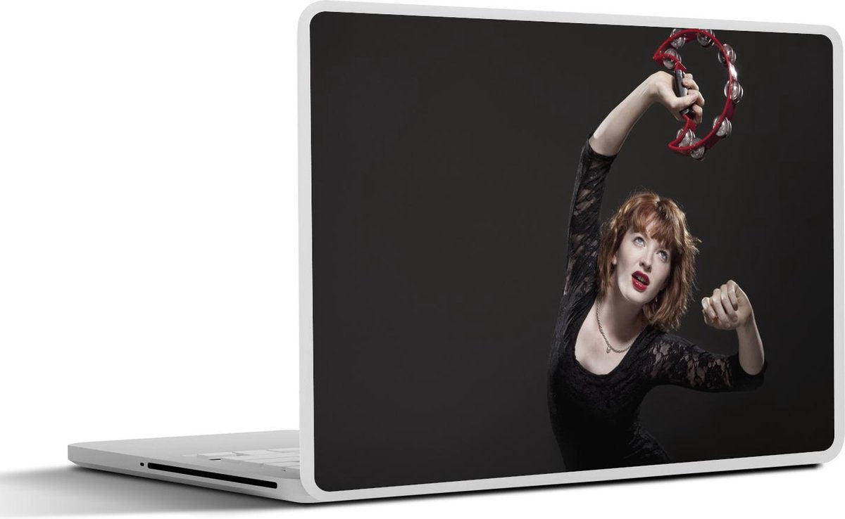 Laptop sticker - 10.1 inch -  een vrouw met een tamboerijn