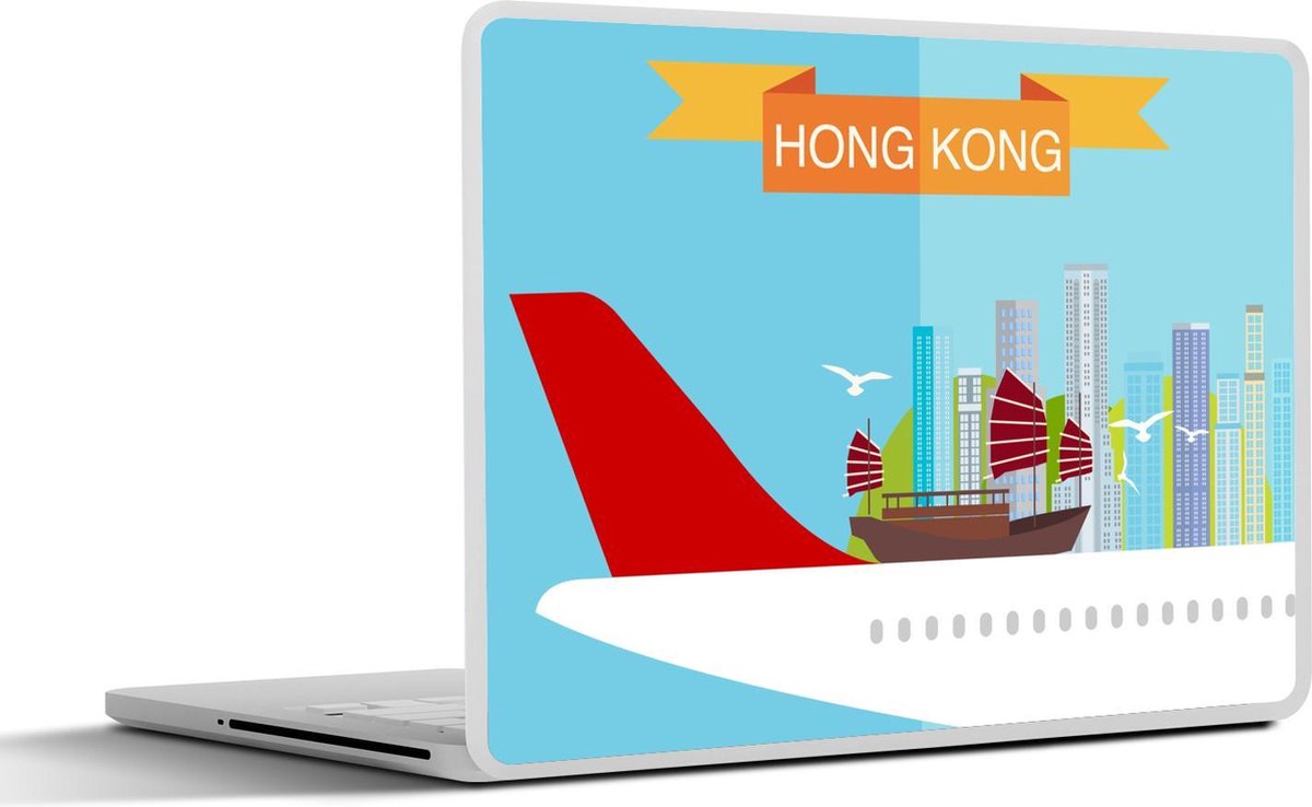 Laptop sticker - 10.1 inch - Illustratie van Hong Kong op een vliegtuigstaart