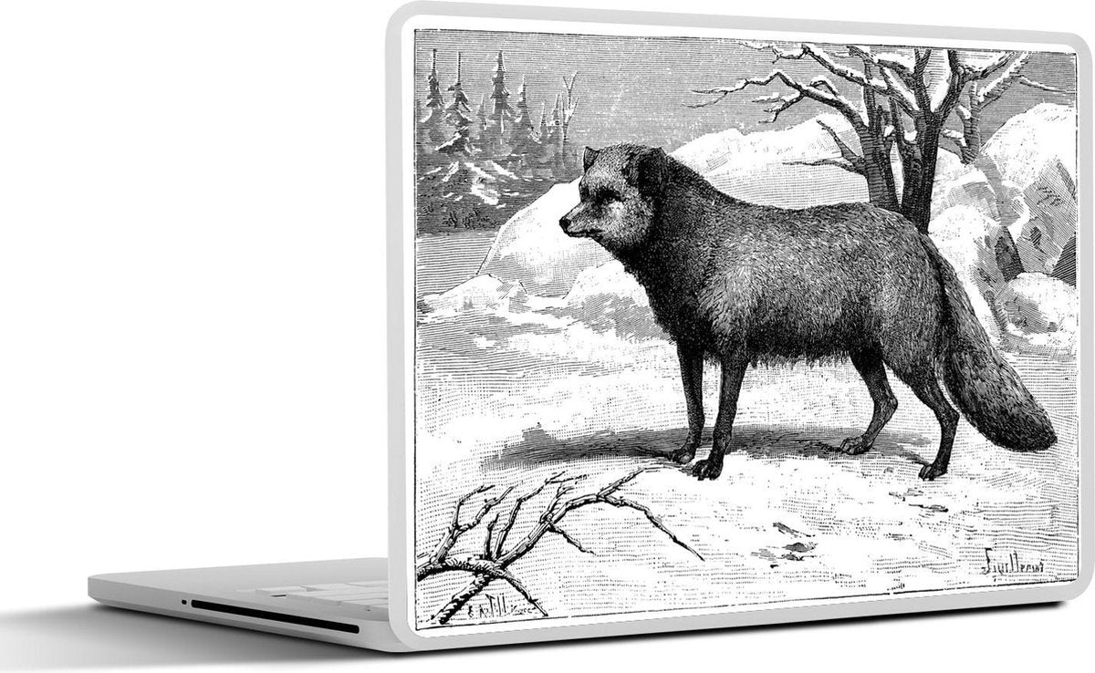 Laptop sticker - 10.1 inch - Illustratie van een poolvos in een sneeuwlandschap