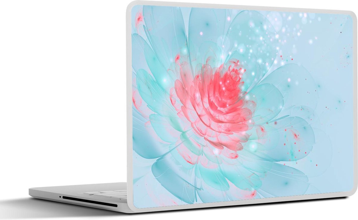 Laptop sticker - 10.1 inch - Abstract fractal kunstwerk van een glanzende roze bloem