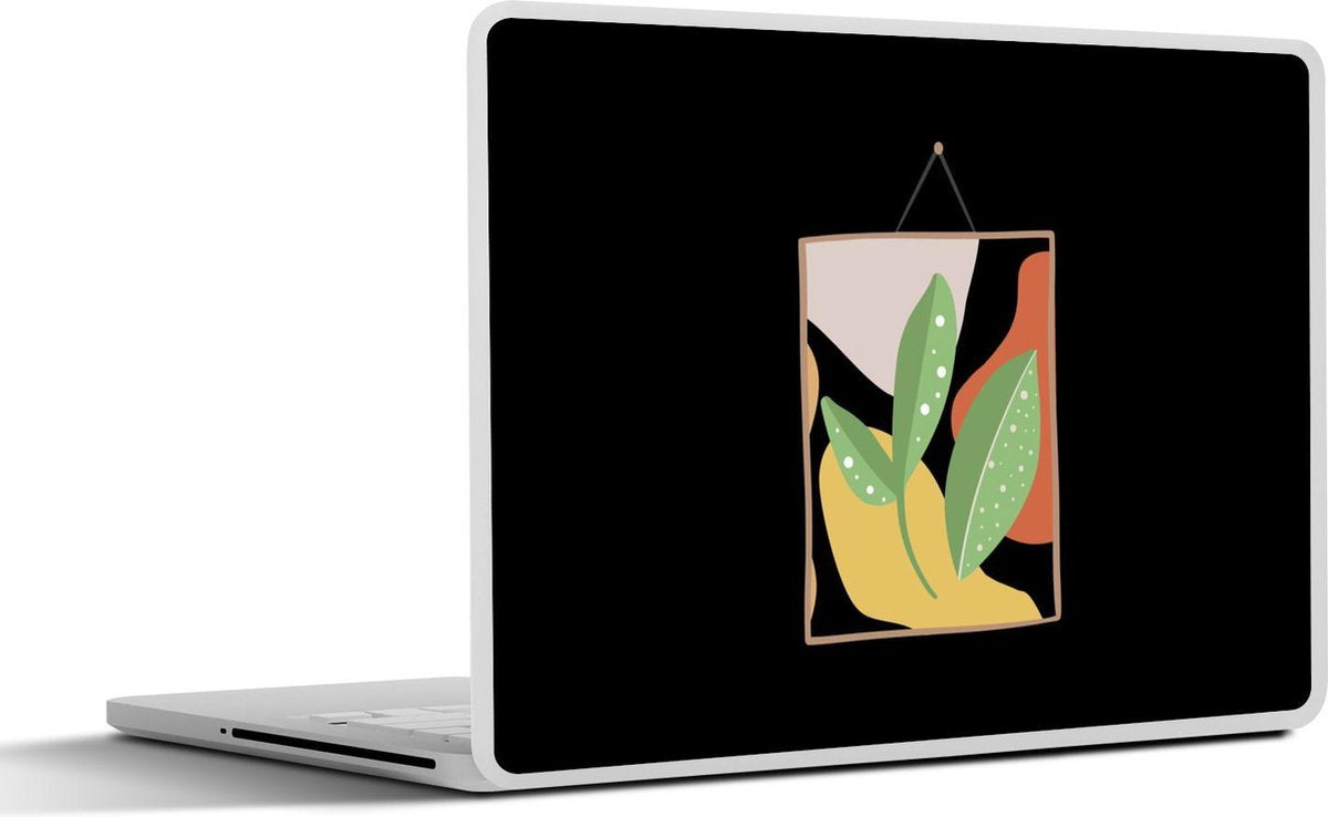 Laptop sticker - 10.1 inch - Abstracte bladeren op een gekleurde kaart met een zwarte achtergrond