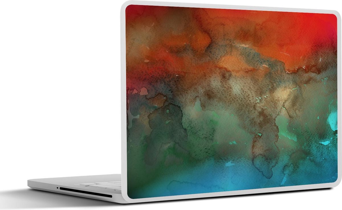Laptop sticker - 10.1 inch - Abstract werk gemaakt met waterverf en rode met bruine en blauwe kleuren