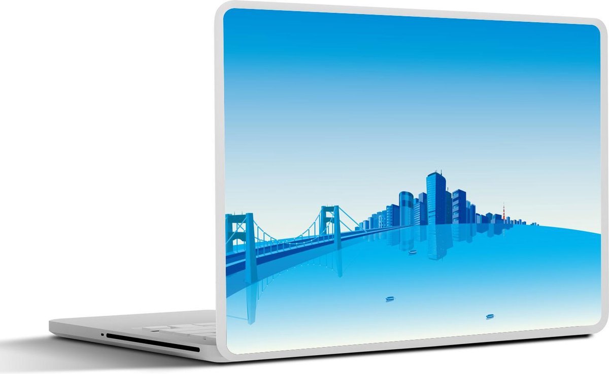 Laptop sticker - 10.1 inch - Illustratie van Tokyo bij een blauwe lucht