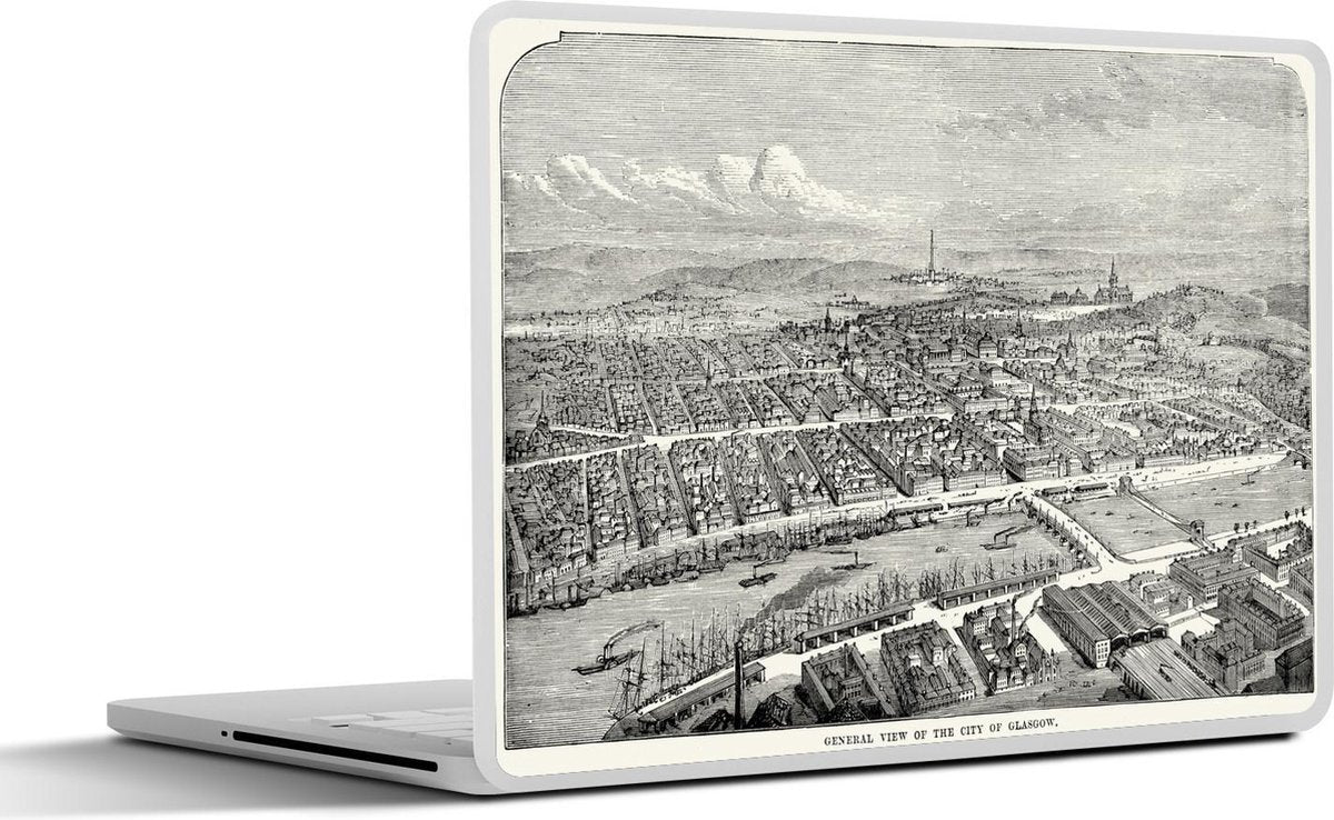Laptop sticker - 10.1 inch - Illustratie van een luchtfoto van Glasgow in Schotland