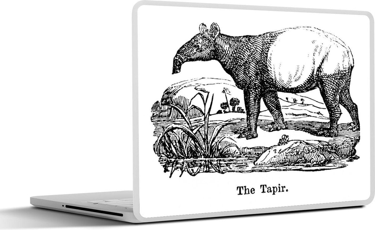 Laptop sticker - 10.1 inch - Illustratie van een tapir in een veld in het zwart-wit