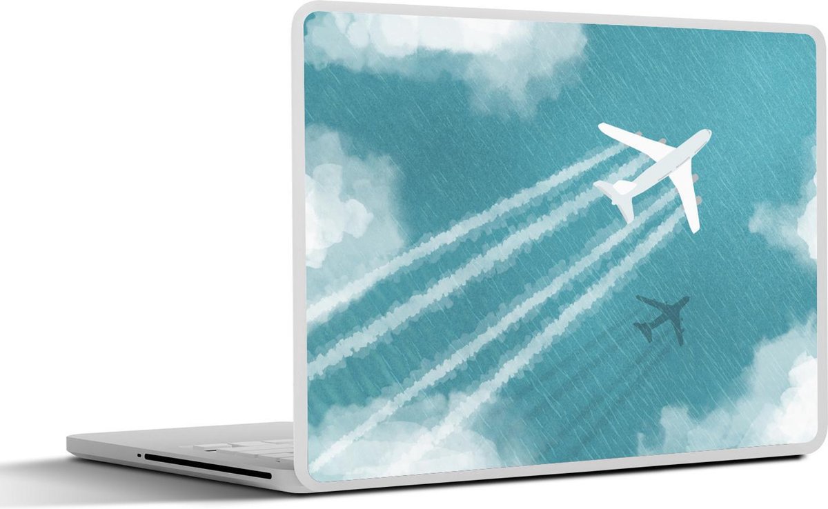Laptop sticker - 10.1 inch - Illustratie van een wit vliegtuig boven de zee