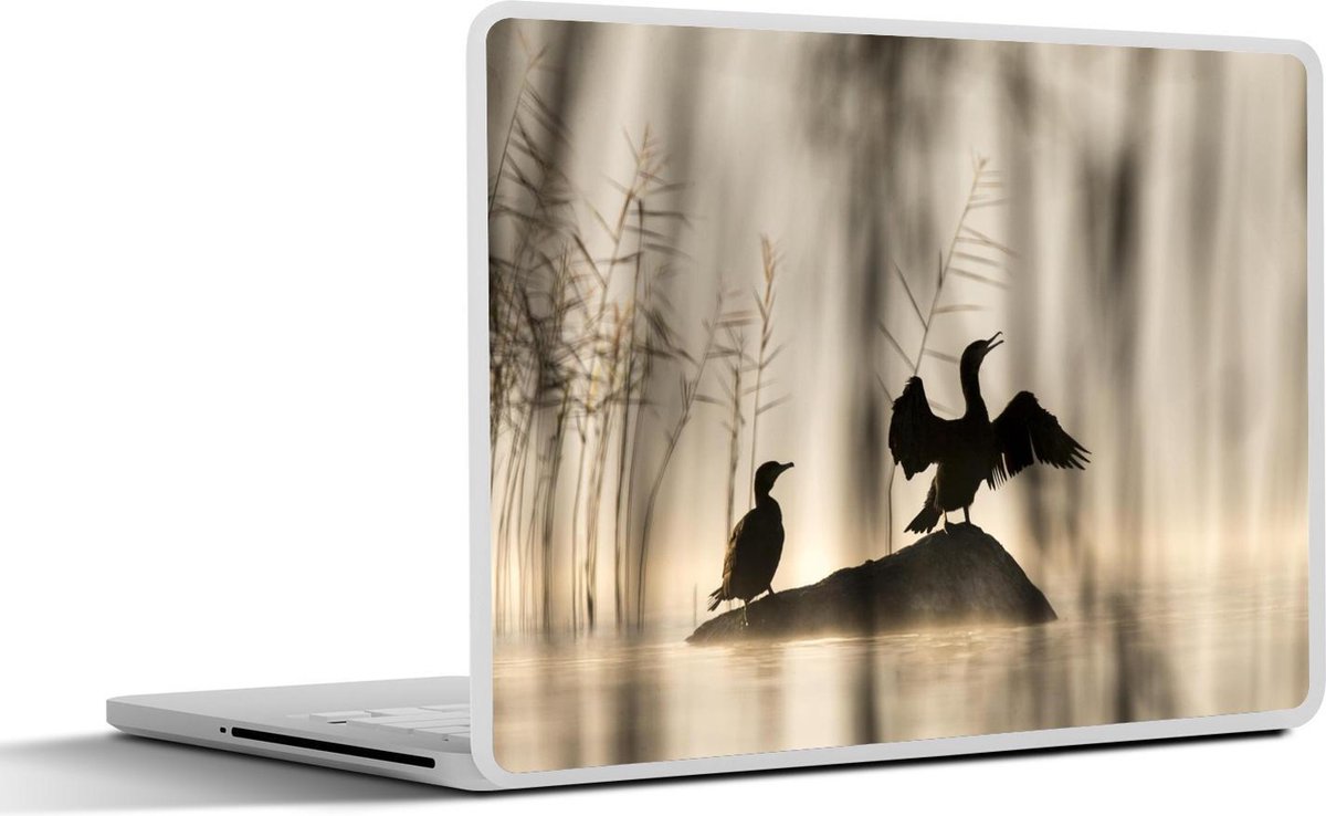 Laptop sticker - 10.1 inch - Aalscholvers in mistige omgeving