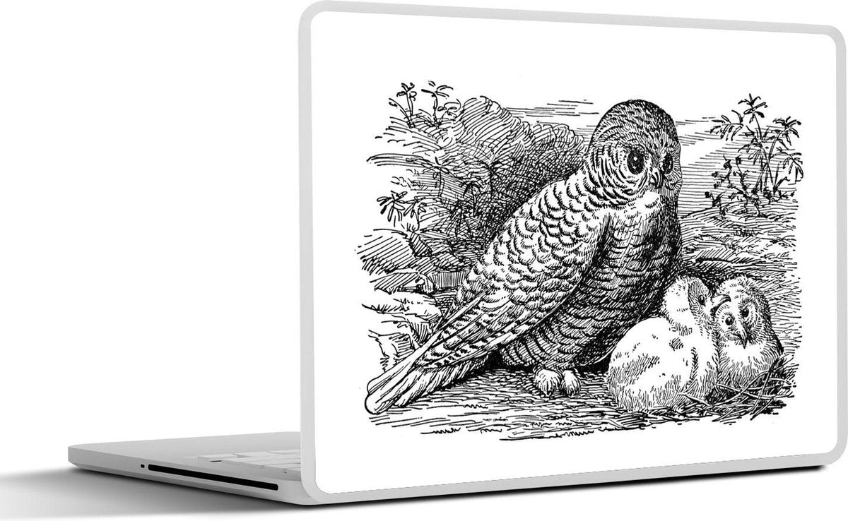 Laptop sticker - 10.1 inch - Illustratie van een sneeuwuil in het zwart-wit
