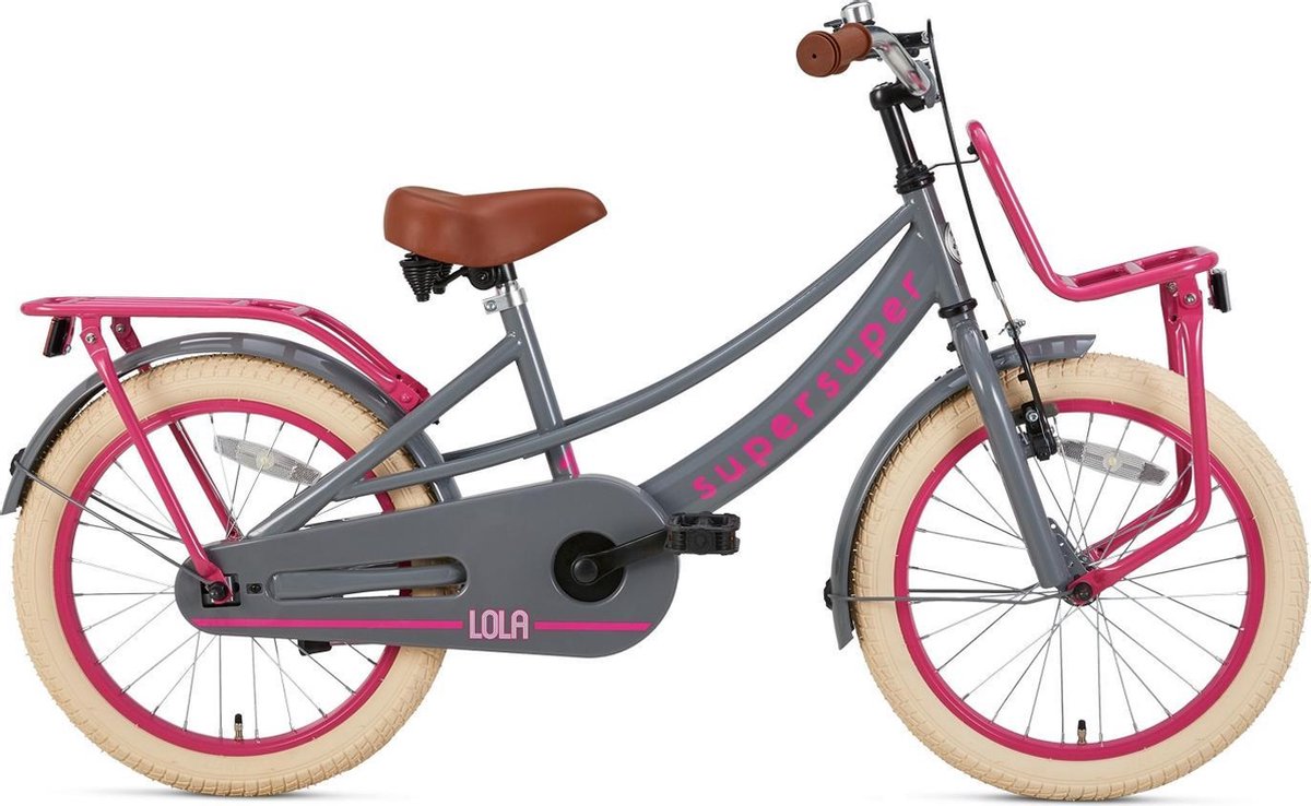 Supersuper Lola Kinderfiets - Meisjes - 18 inch - Grijs-Roze