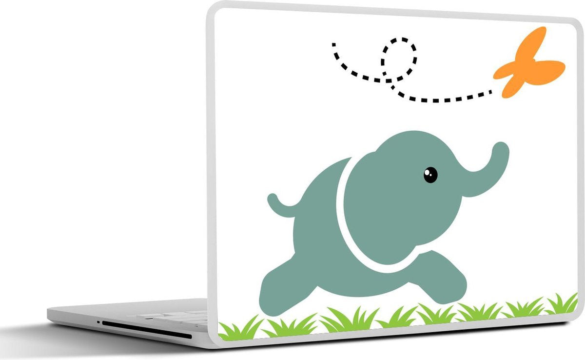 Laptop sticker - 10.1 inch - Illustratie van een olifant met een vlinder