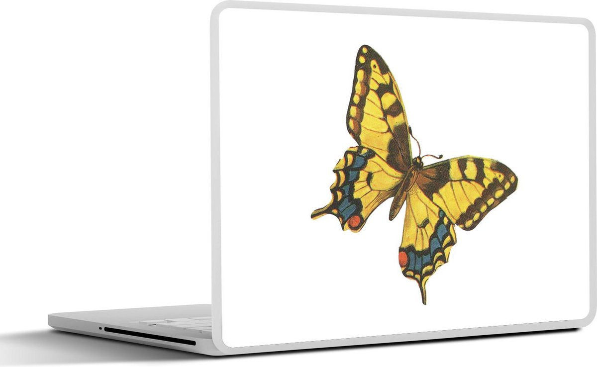 Laptop sticker - 10.1 inch - Illustratie van een gele vlinder met blauwe details