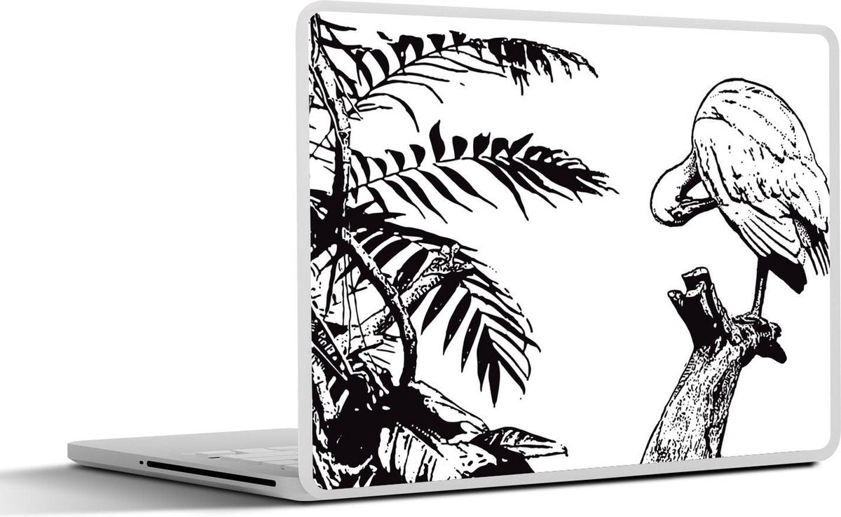 Laptop sticker - 10.1 inch - Illustratie van een ibis in een boom in zwart-wit
