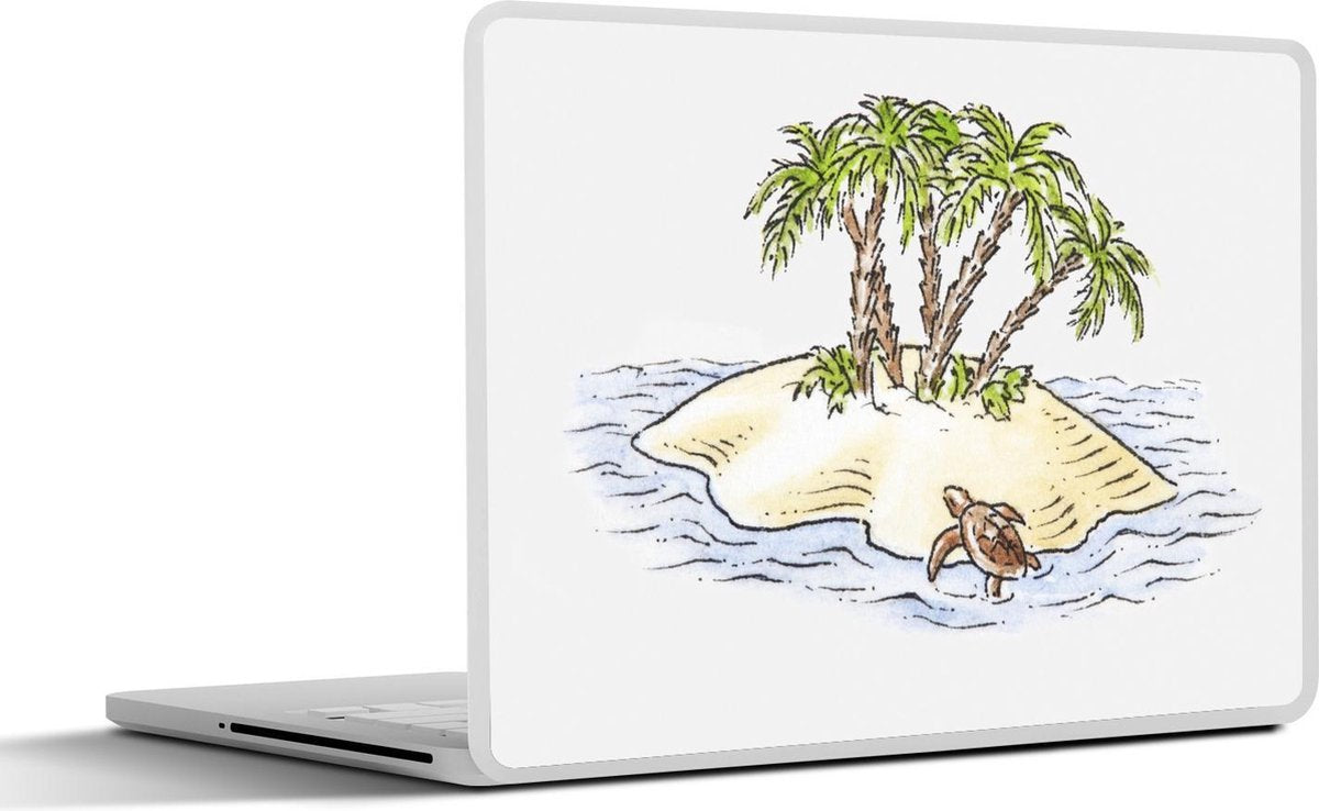 Laptop sticker - 10.1 inch - Illustratie van een schildpad op een onbewoond eiland