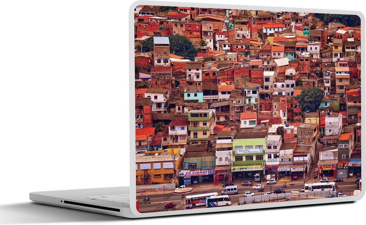 Laptop sticker - 10.1 inch - Indrukwekkende afbeelding van een kleurrijke Favela bij Salvador