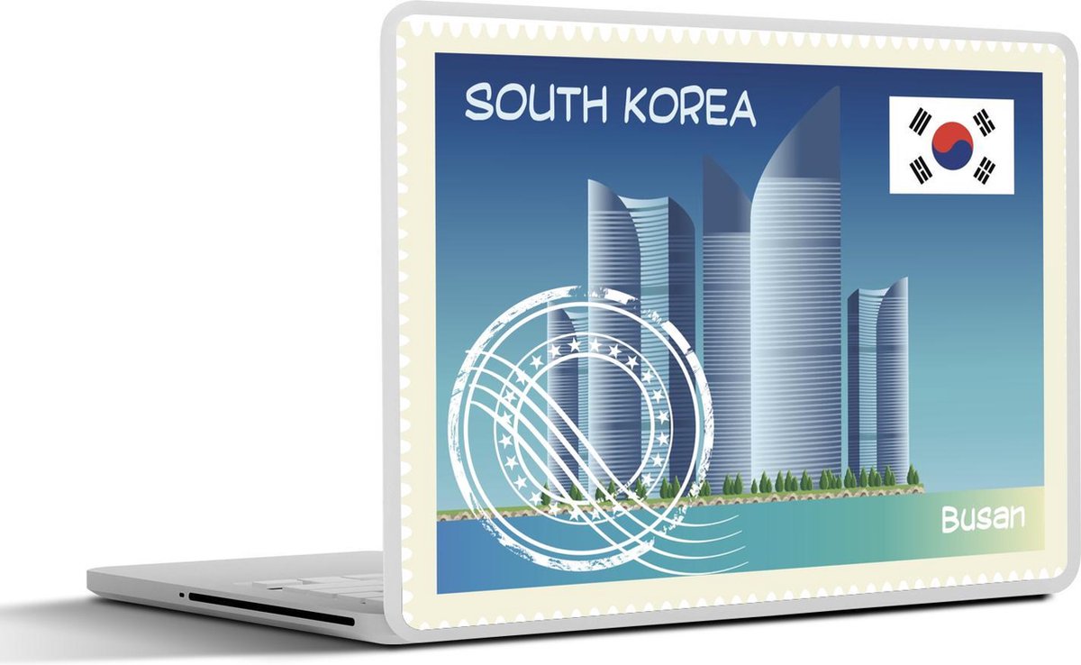 Laptop sticker - 10.1 inch - Illustratie van een postzegel uit Busan in Zuid-Korea