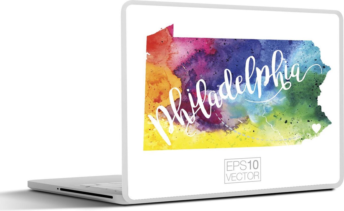 Laptop sticker - 10.1 inch - Illustratie van Philadelphia met een aquarel textuur