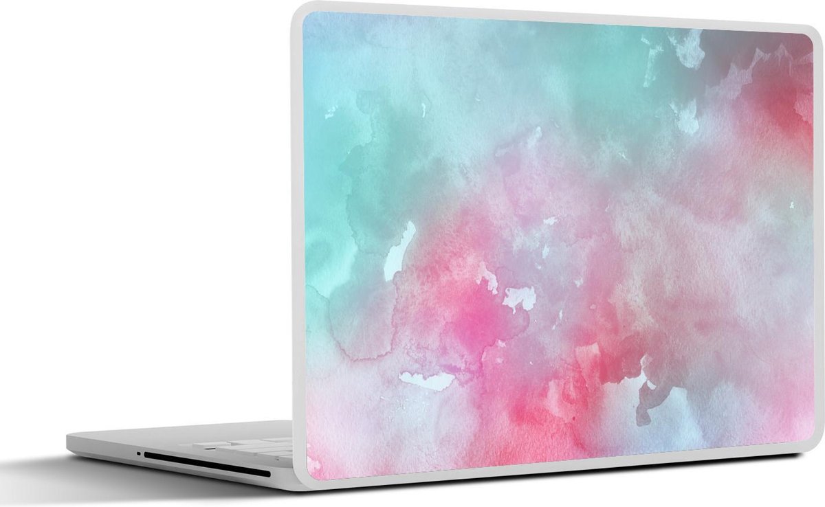 Laptop sticker - 10.1 inch - Abstract kunstwerk gemaakt van waterverf en roze met lichtgroene kleuren