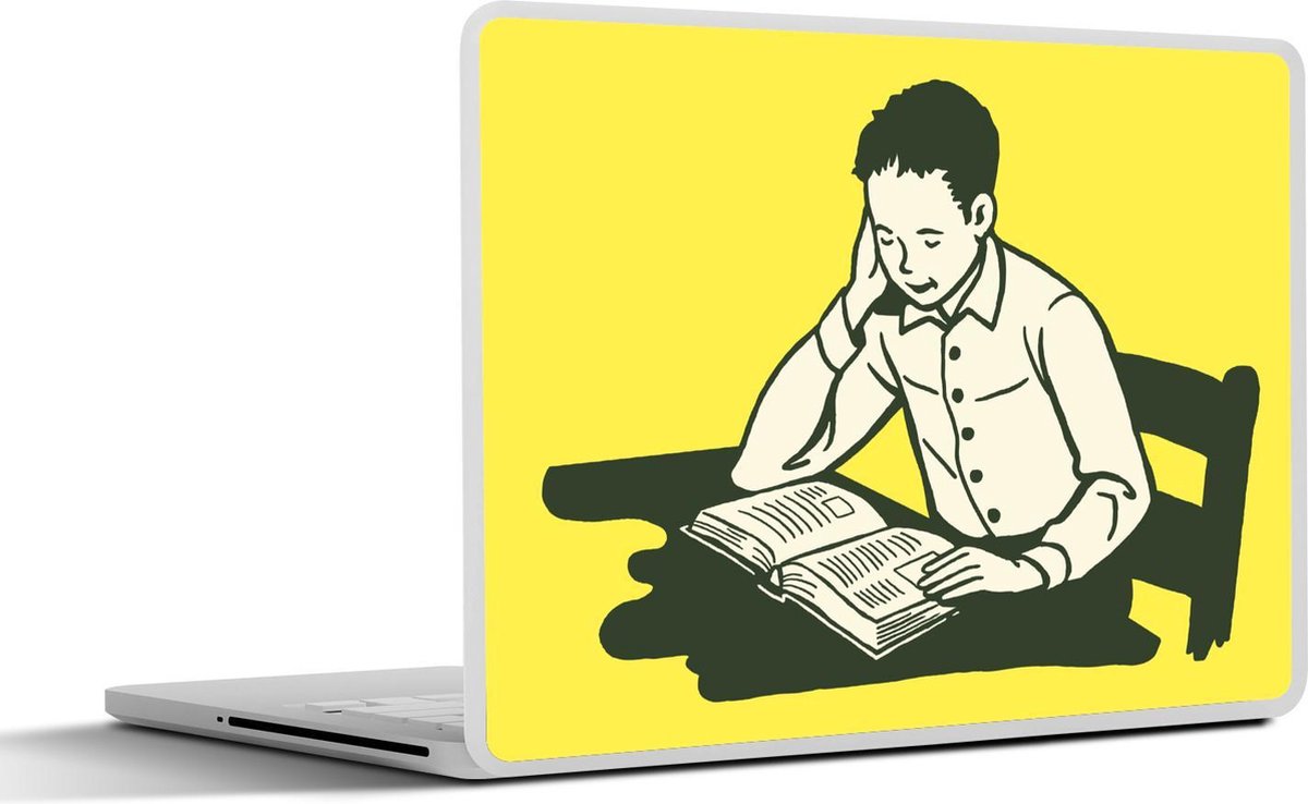 Laptop sticker - 10.1 inch - Illustratie van een jongen die een boek leest
