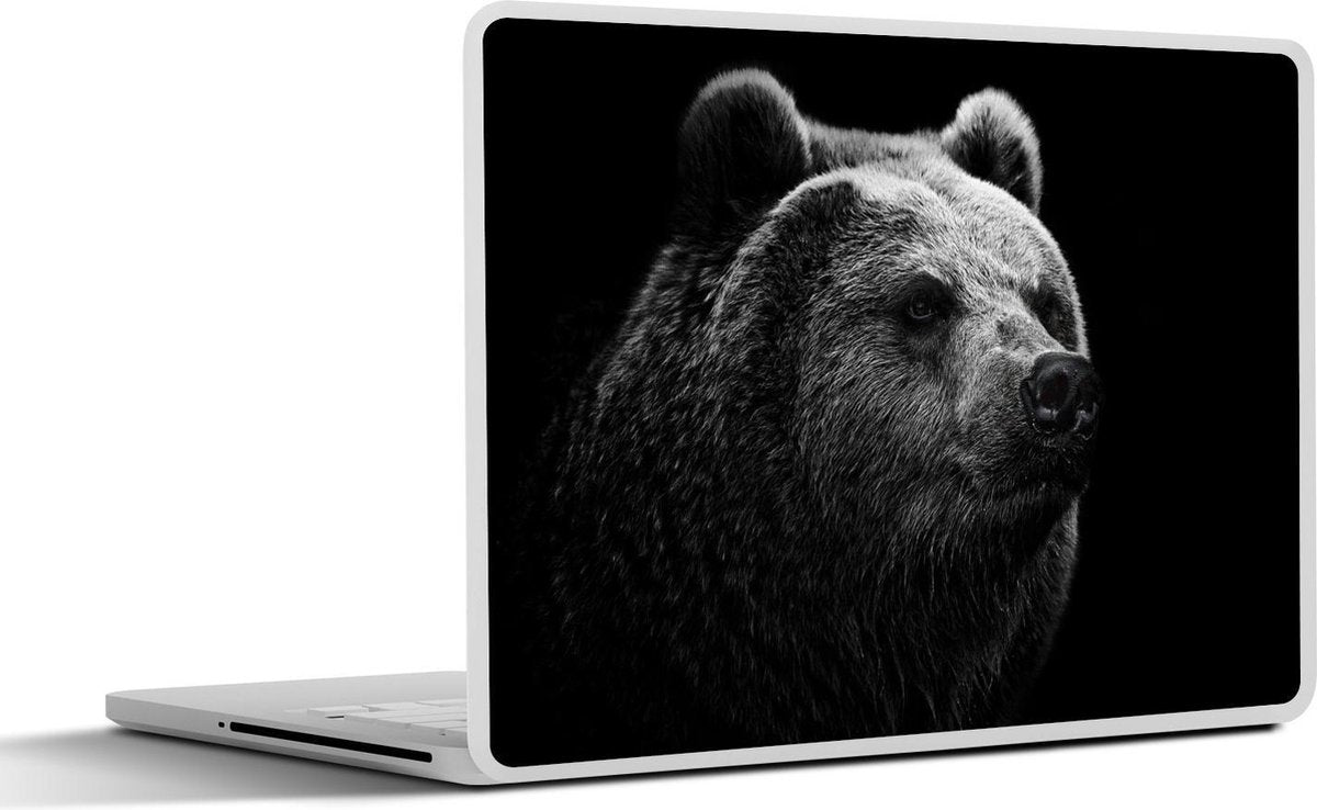 Laptop sticker - 10.1 inch -  een beer op een zwarte achtergrond