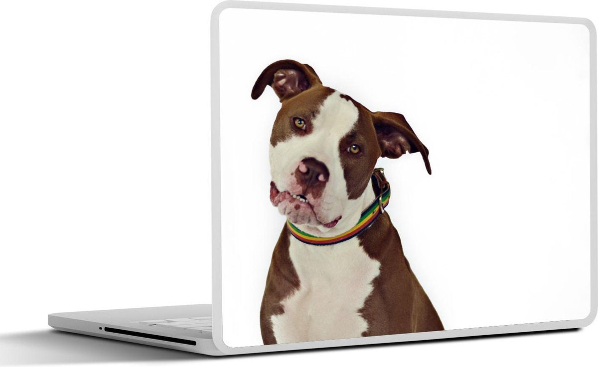 Laptop sticker - 10.1 inch -  een bruin met witte Amerikaanse staffordshire terriër
