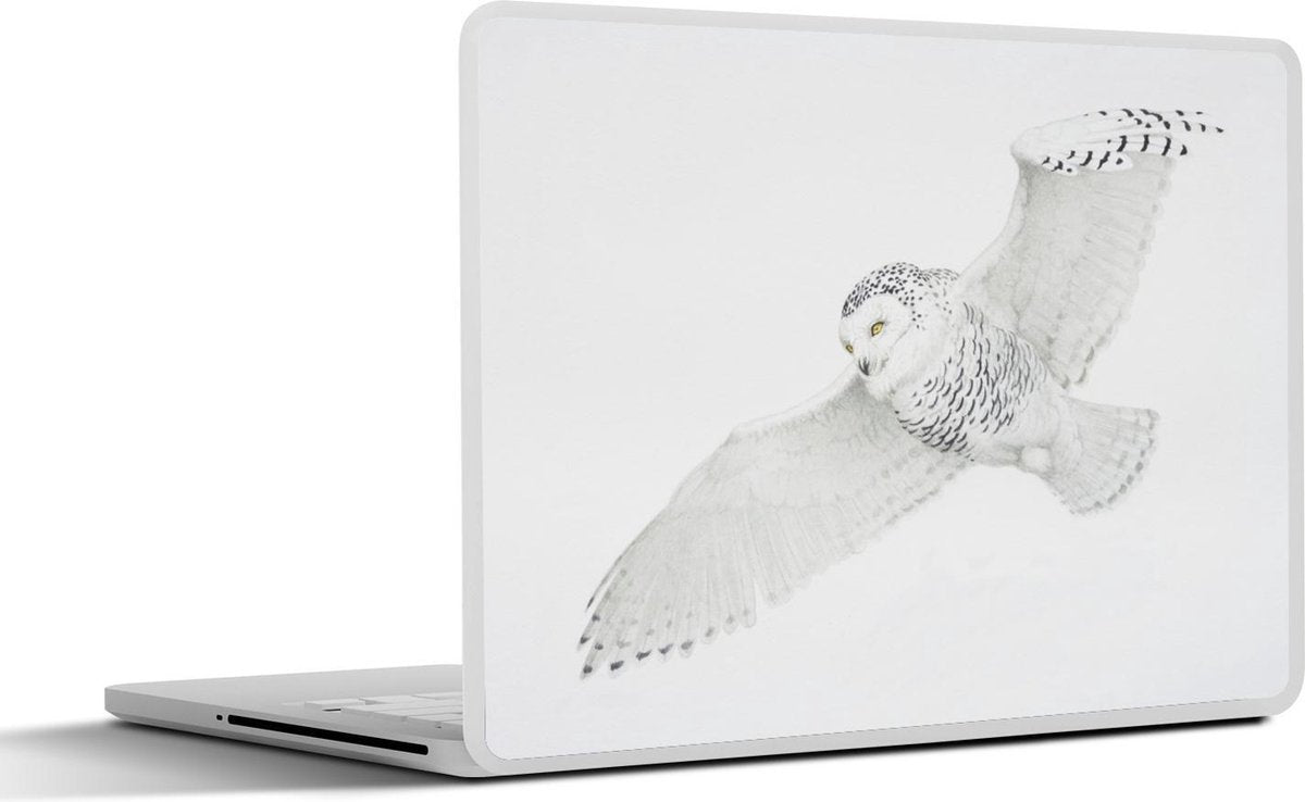 Laptop sticker - 10.1 inch - Illustratie van een sneeuwuil die vliegt
