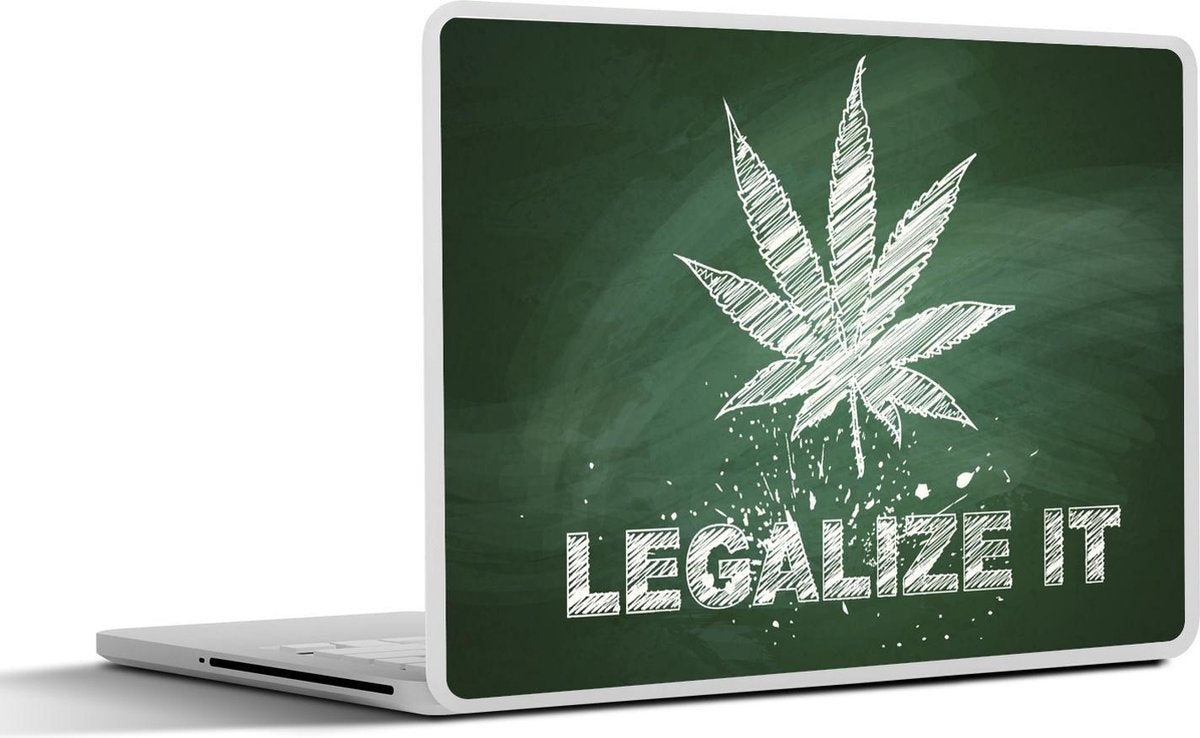 Laptop sticker - 10.1 inch - Illustratie van marihuana op een krijtbord