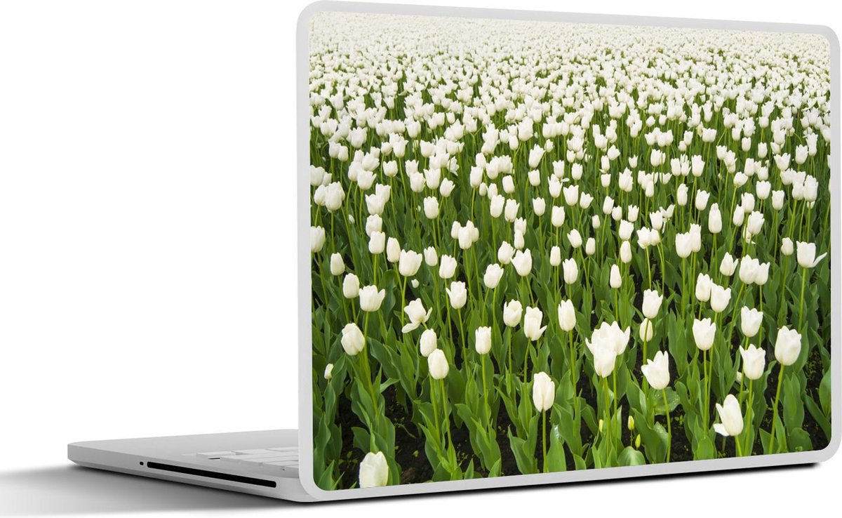Laptop sticker - 10.1 inch - Afbeelding van een wit tulpenveld