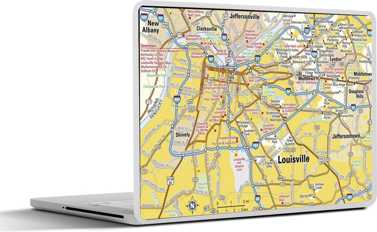 Laptop sticker - 10.1 inch - Illustratie van een kaart van Louisville