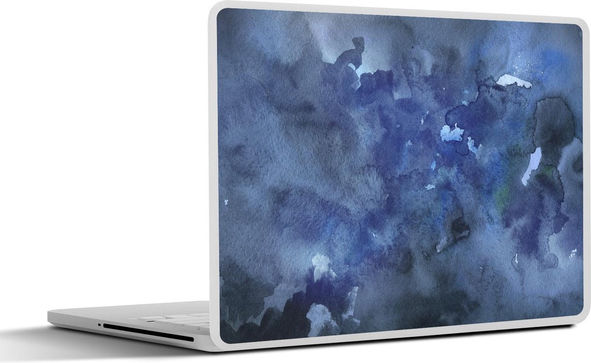 Laptop sticker - 10.1 inch - Abstract kunstwerk gemaakt met waterverf en donkerblauwe tinten