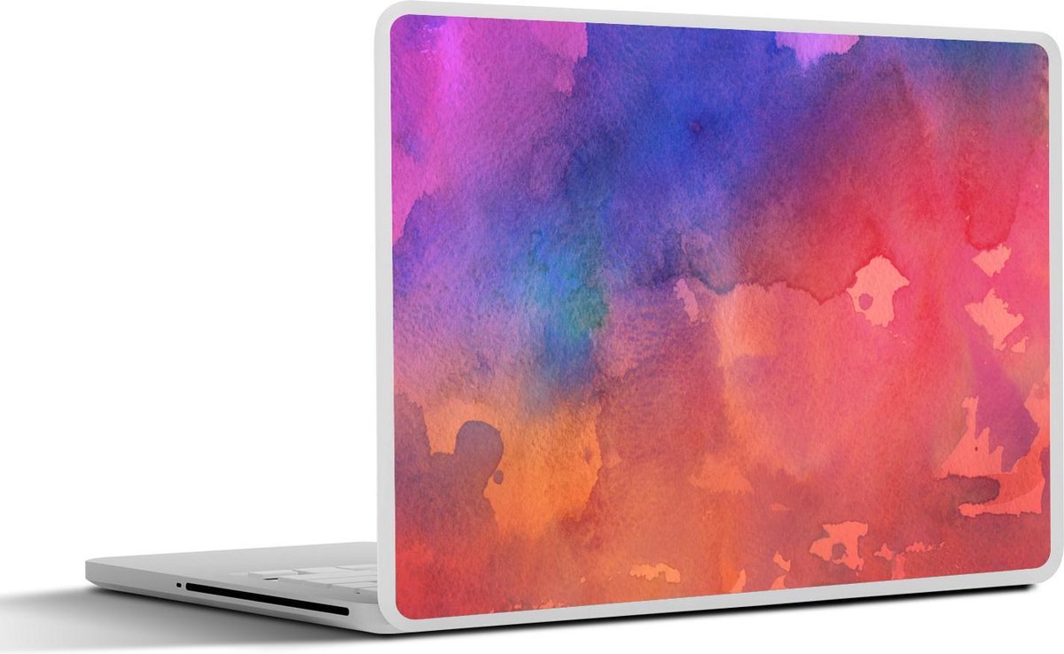 Laptop sticker - 10.1 inch - Abstract werk gemaakt met waterverf en rode met blauwe en roze kleuren