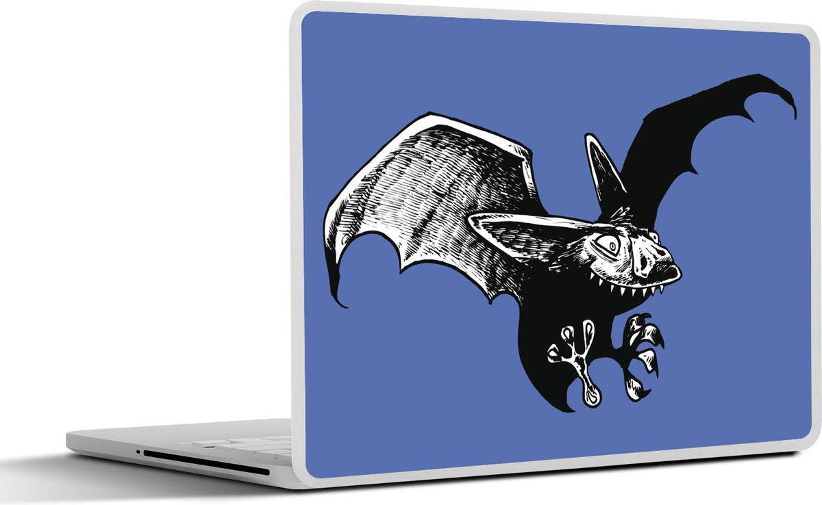 Laptop sticker - 10.1 inch - Illustratie van een vleermuis voor een blauwe achtergrond