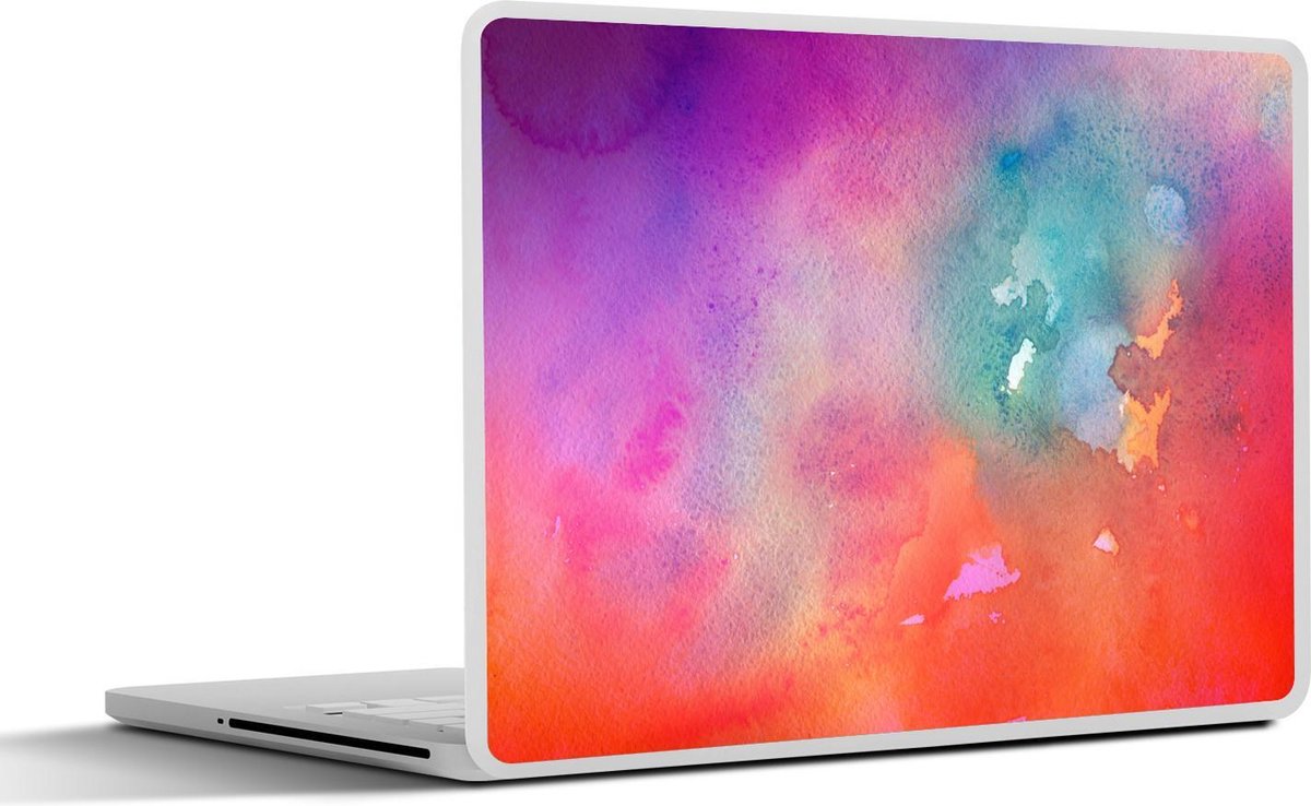 Laptop sticker - 10.1 inch - Abstract werk gemaakt van waterverf en oranje met roze en blauwe kleuren