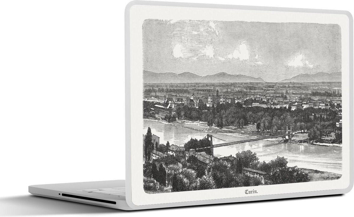 Laptop sticker - 10.1 inch - Illustratie van een historisch uitzicht over de Po rivier en Turijn