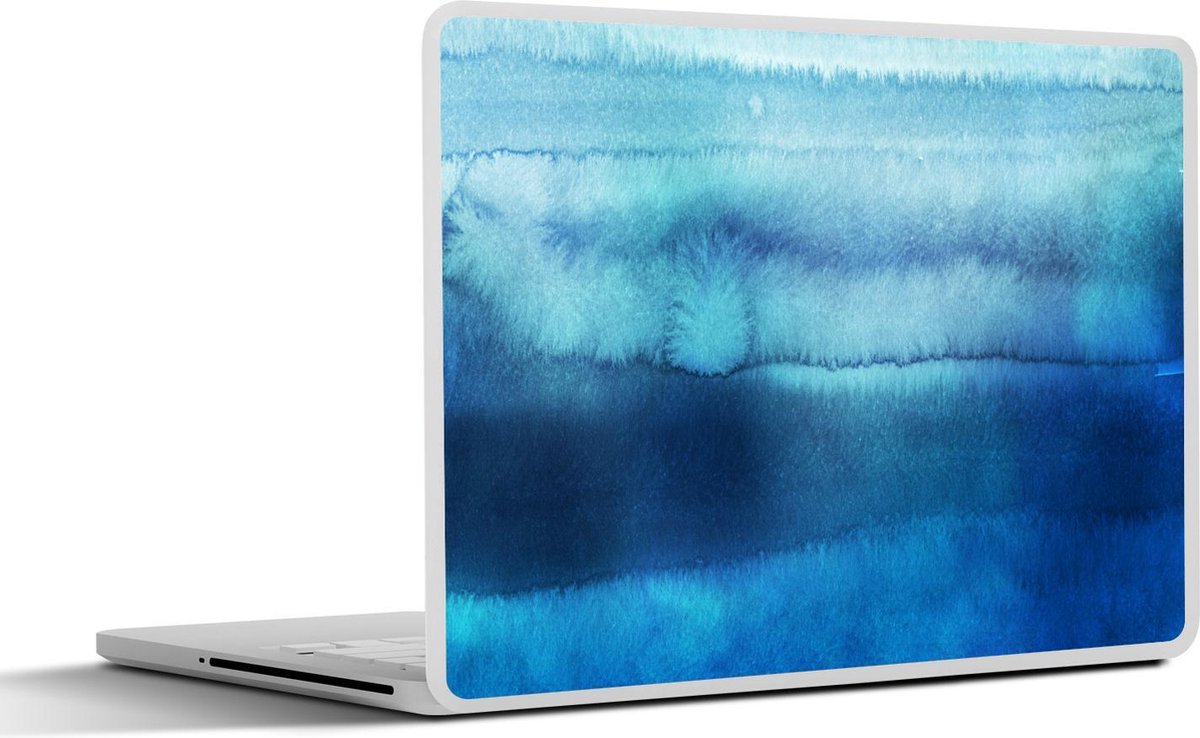 Laptop sticker - 10.1 inch - Abstract kunstwerk gemaakt van waterverf met blauwe strepen