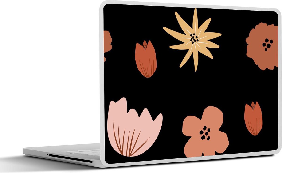 Laptop sticker - 10.1 inch - Abstracte bloemen op een zwarte achtergrond