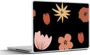 Laptop sticker - 10.1 inch - Abstracte bloemen op een zwarte achtergrond