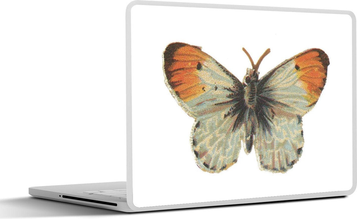 Laptop sticker - 10.1 inch - Illustratie van een wit met oranje vlinder