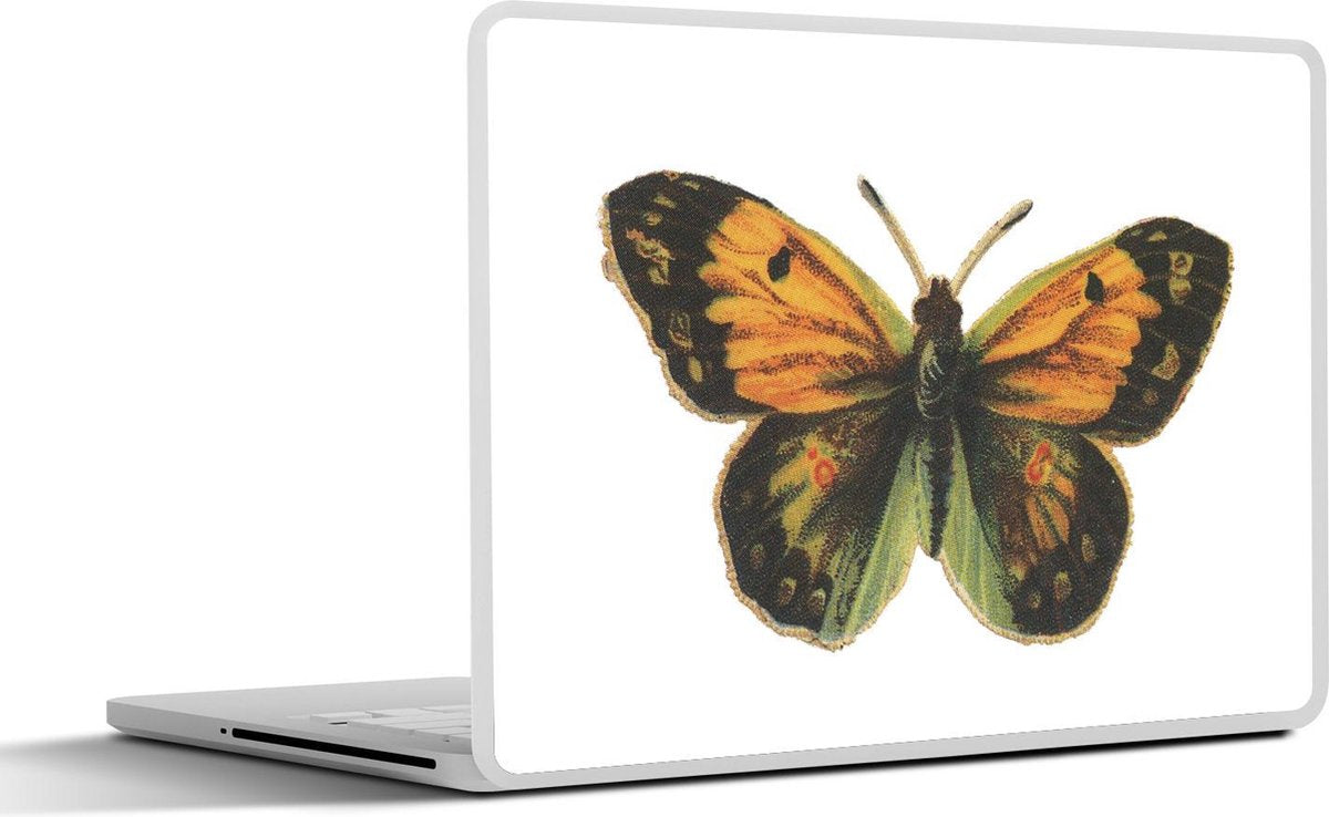 Laptop sticker - 10.1 inch - Illustratie van een oranje met groene vlinder
