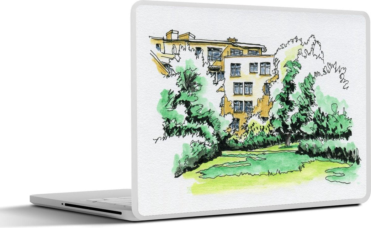 Laptop sticker - 10.1 inch - Illustratie van een kleurrijk gebouw in München