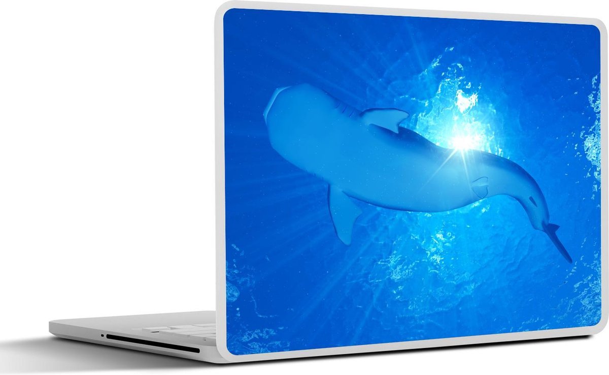 Laptop sticker - 10.1 inch - Illustratie van een walvishaai met de zon erboven