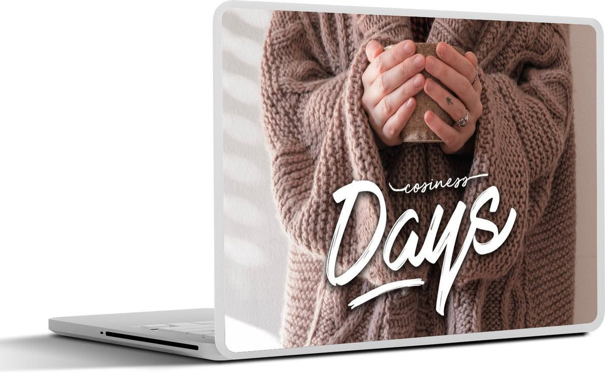 Laptop sticker - 10.1 inch - 'cosiness days' achtergrond met een vrouw met thee in haar handen