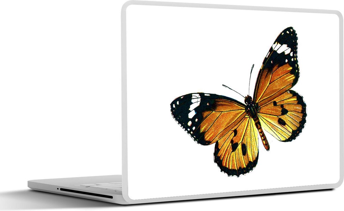 Laptop sticker - 10.1 inch - Illustratie van een oranje met zwarte monarchvlinder